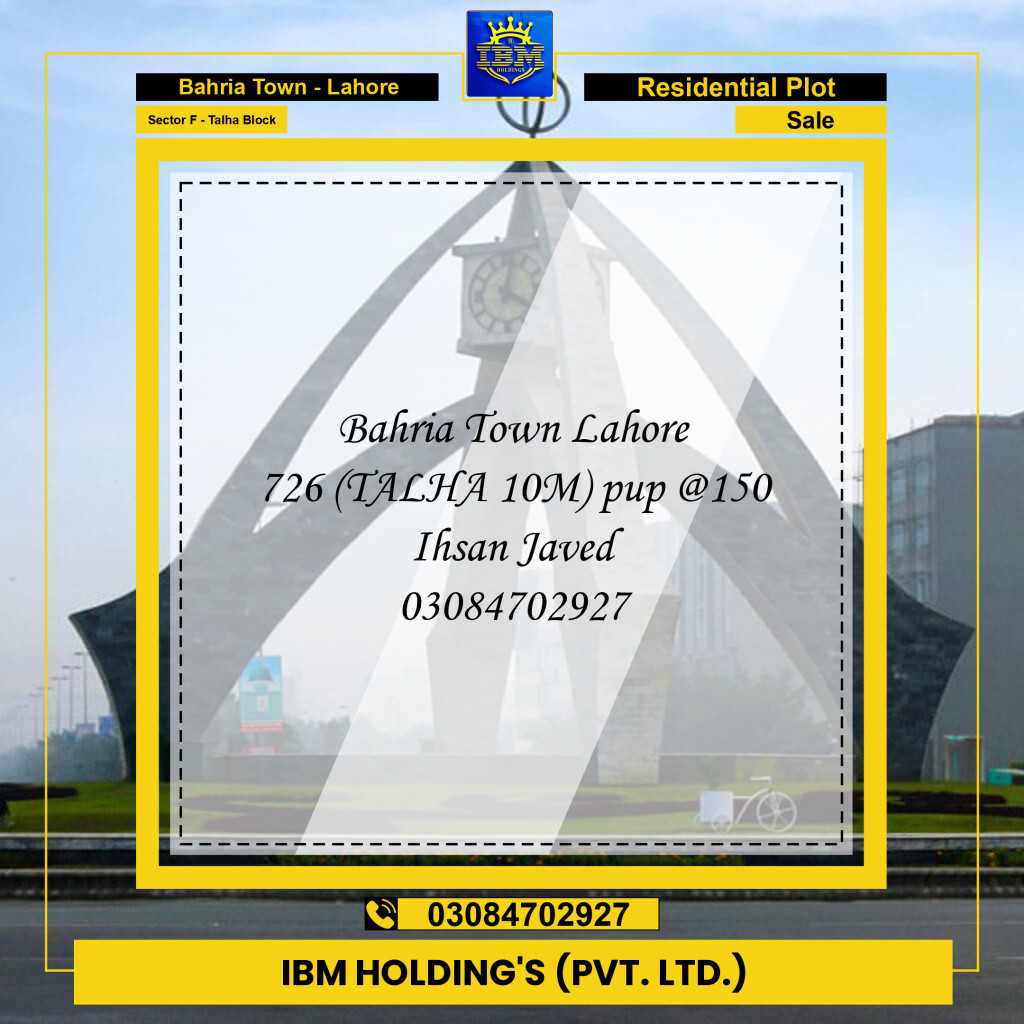 10 Marla Residential Plot for Sale in Sector F - Talha Block -  Bahria Town, Lahore - (BP-329726)