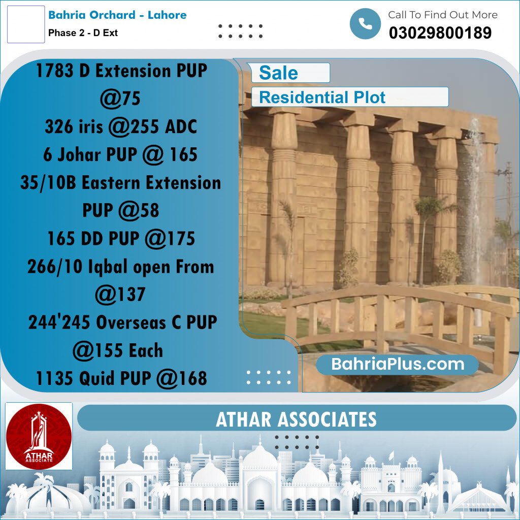 8 Marla Residential Plot for Sale in Phase 2 - D Ext -  Bahria Orchard, Lahore - (BP-329740)