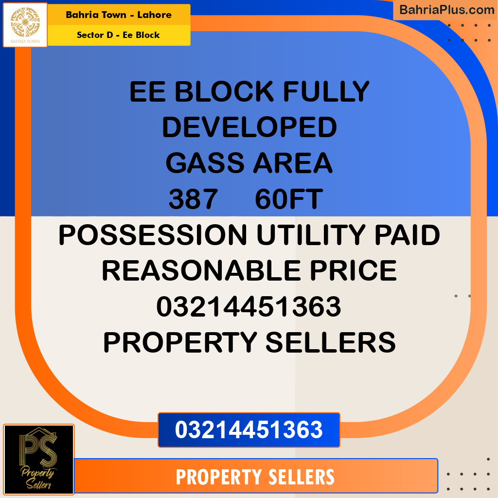 20 Marla Residential Plot for Sale in Sector D - EE Block -  Bahria Town, Lahore - (BP-329751)