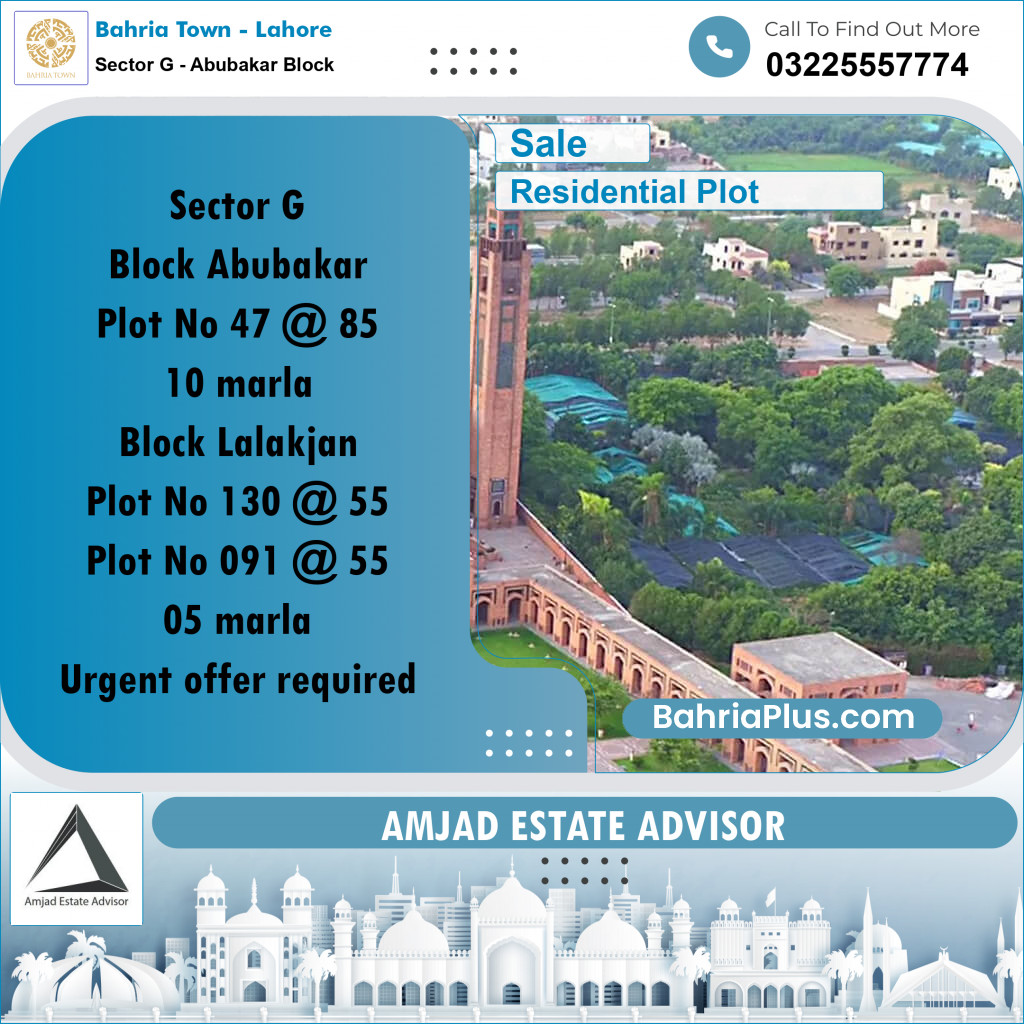 Residential Plot for Sale in Sector G - Abubakar Block -  Bahria Town, Lahore - (BP-329825)