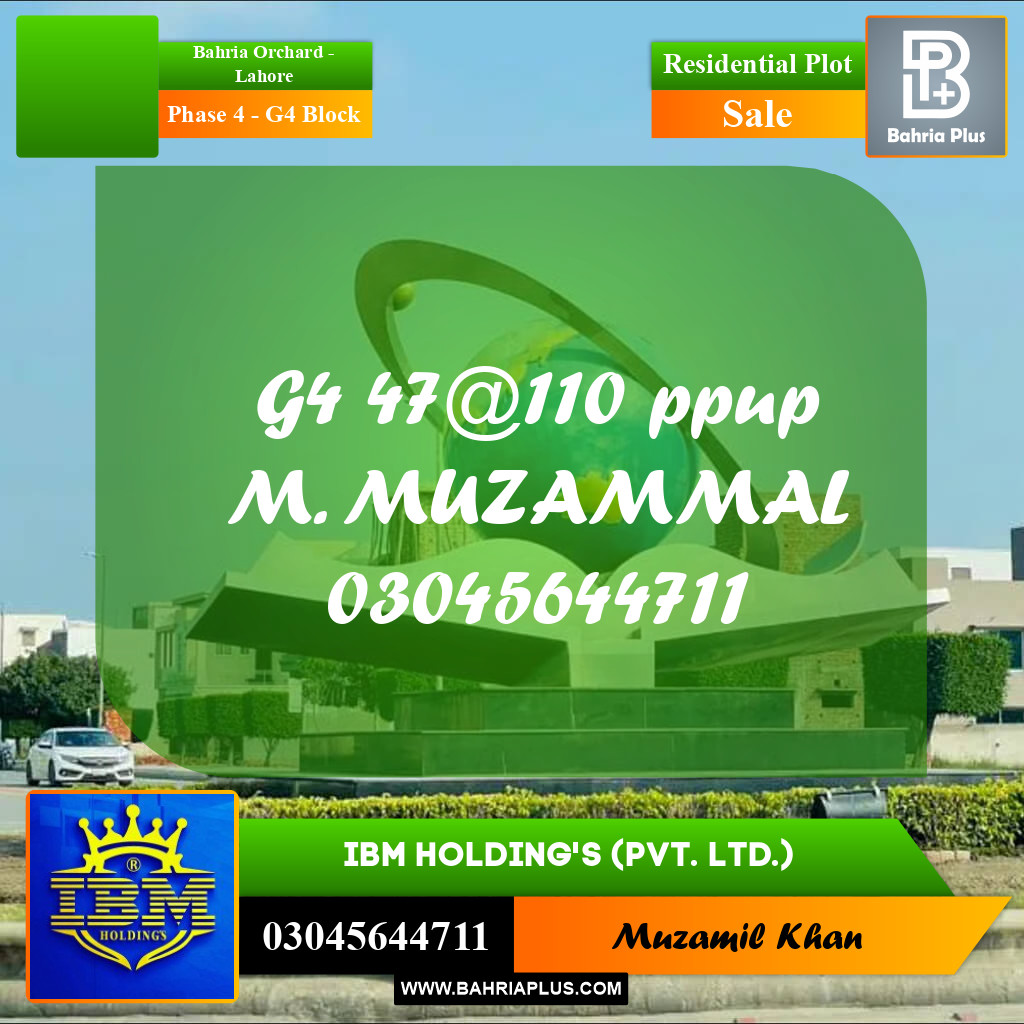1 Kanal Residential Plot for Sale in Phase 4 - G4 Block -  Bahria Orchard, Lahore - (BP-329828)