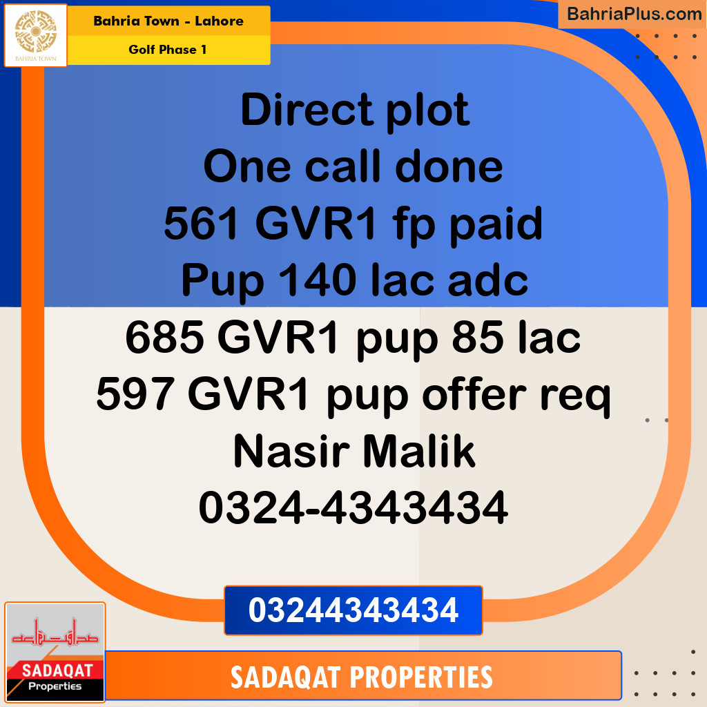 10 Marla Residential Plot for Sale in Golf Phase 1 -  Bahria Town, Lahore - (BP-329900)