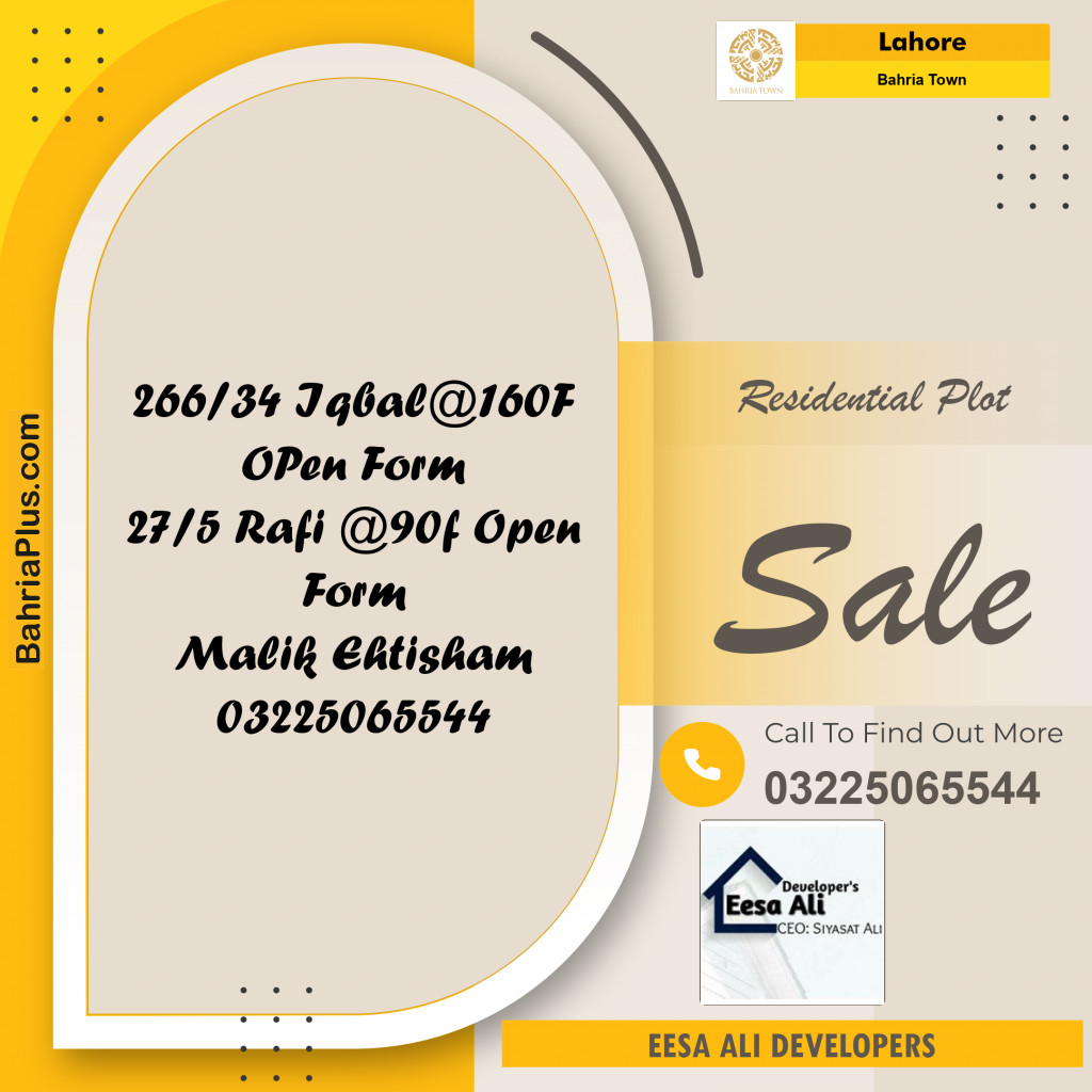 Residential Plot for Sale in Bahria Town, Lahore - (BP-329945)