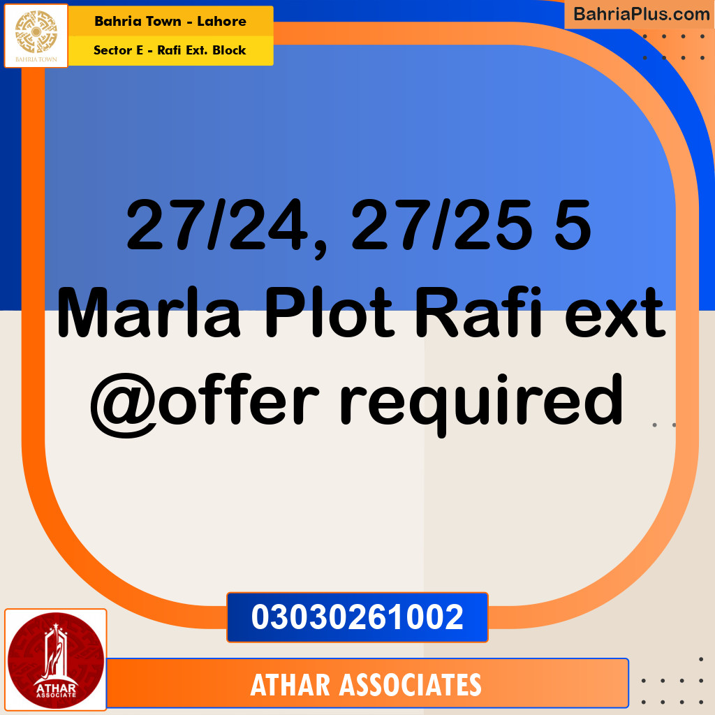 5 Marla Residential Plot for Sale in Sector E - Rafi Ext. Block -  Bahria Town, Lahore - (BP-329979)
