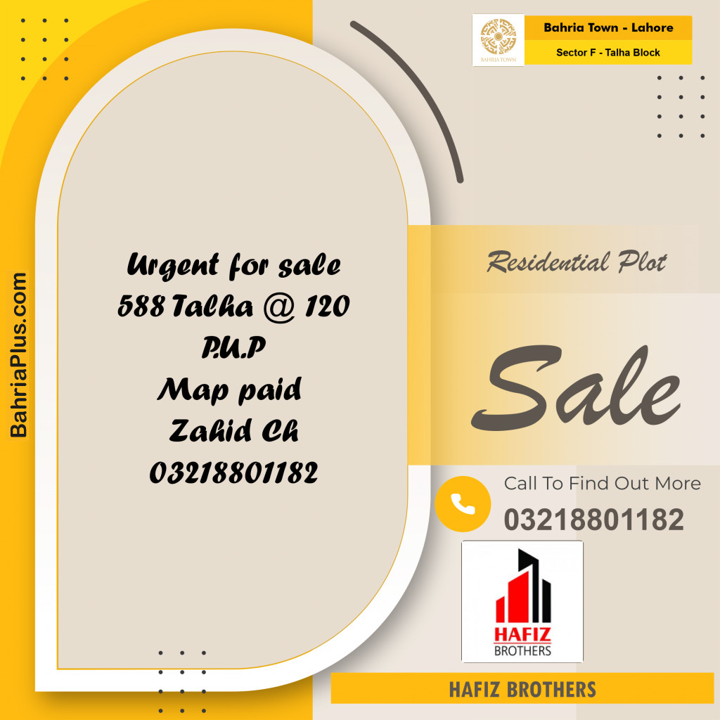 10 Marla Residential Plot for Sale in Sector F - Talha Block -  Bahria Town, Lahore - (BP-329994)