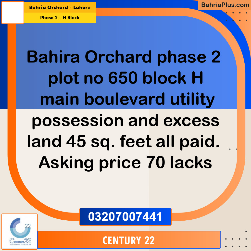 8 Marla Residential Plot for Sale in Phase 2 - H Block -  Bahria Orchard, Lahore - (BP-329999)