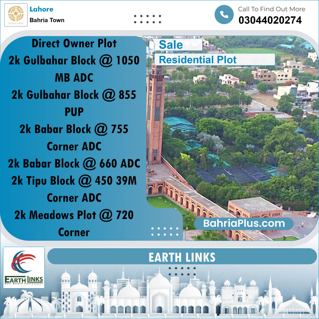 2 Kanal Residential Plot for Sale in Bahria Town, Lahore - (BP-330056)