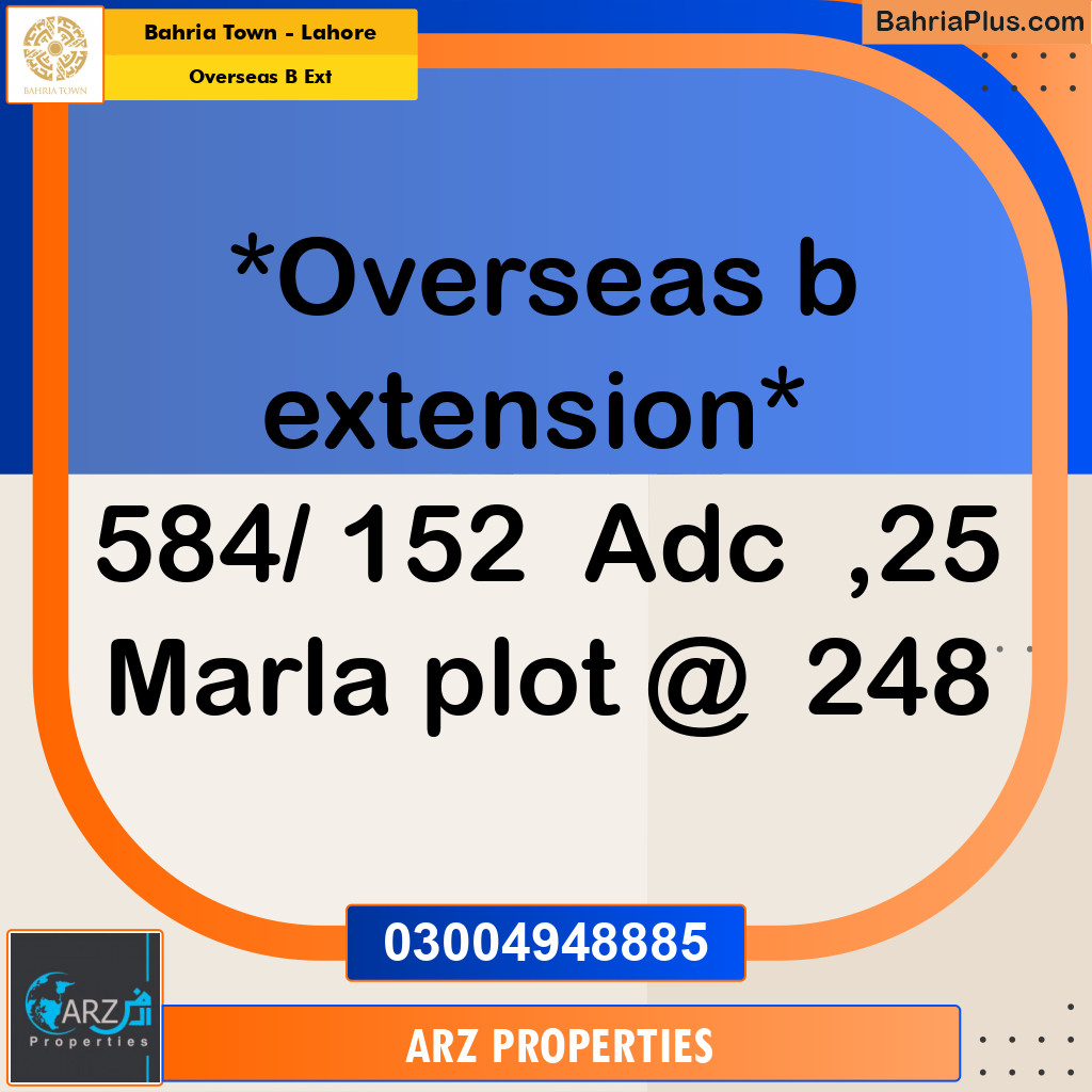 Residential Plot for Sale in Overseas B Ext -  Bahria Town, Lahore - (BP-330096)