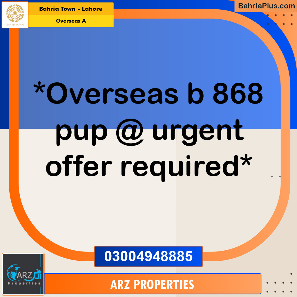 Residential Plot for Sale in Overseas A -  Bahria Town, Lahore - (BP-330106)