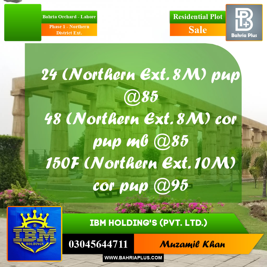 8 Marla Residential Plot for Sale in Phase 1 - Northern District Ext. -  Bahria Orchard, Lahore - (BP-330121)