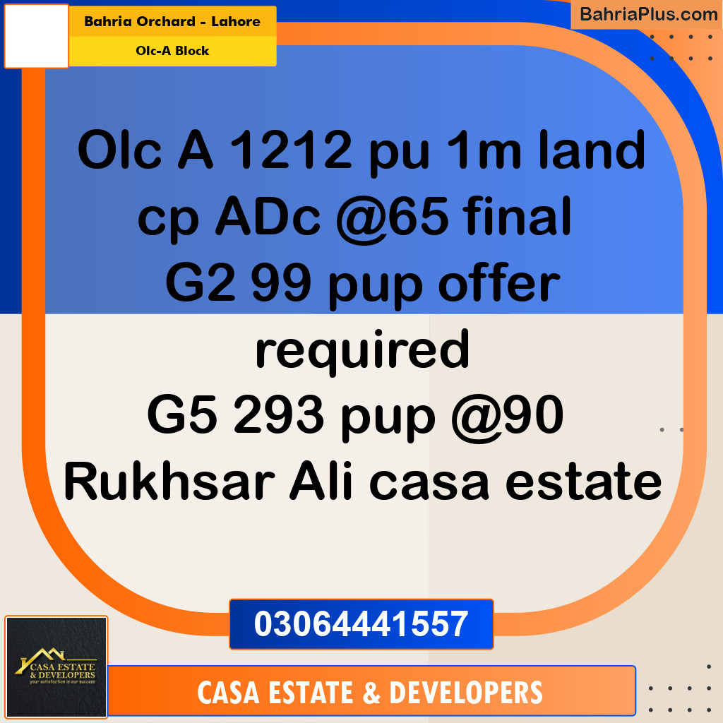 6 Marla Residential Plot for Sale in OLC-A Block -  Bahria Orchard, Lahore - (BP-330130)