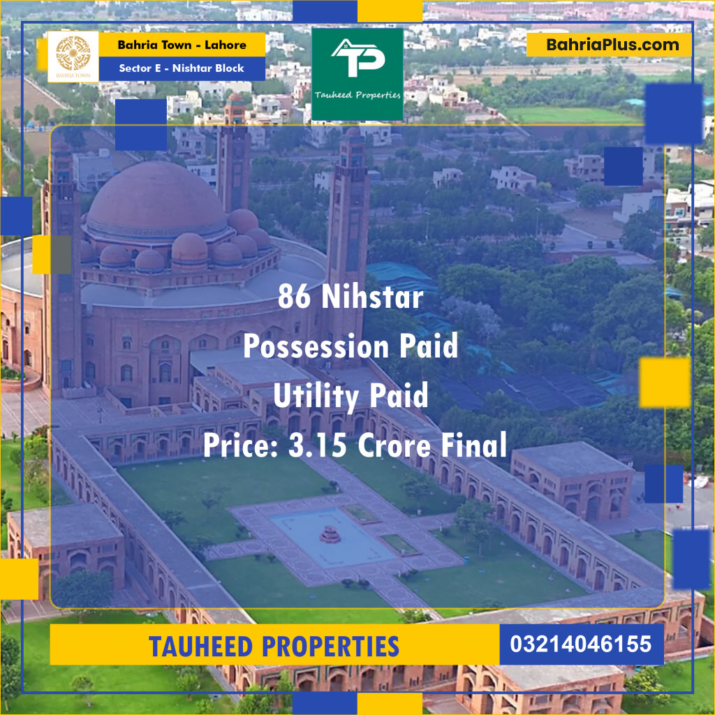 1 Kanal Residential Plot for Sale in Sector E - Nishtar Block -  Bahria Town, Lahore - (BP-330170)