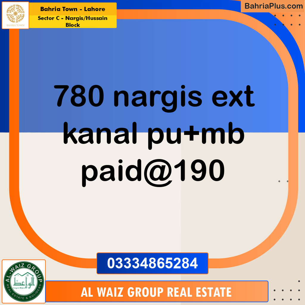 1 Kanal Residential Plot for Sale in Sector C - Nargis/Hussain Block -  Bahria Town, Lahore - (BP-330214)
