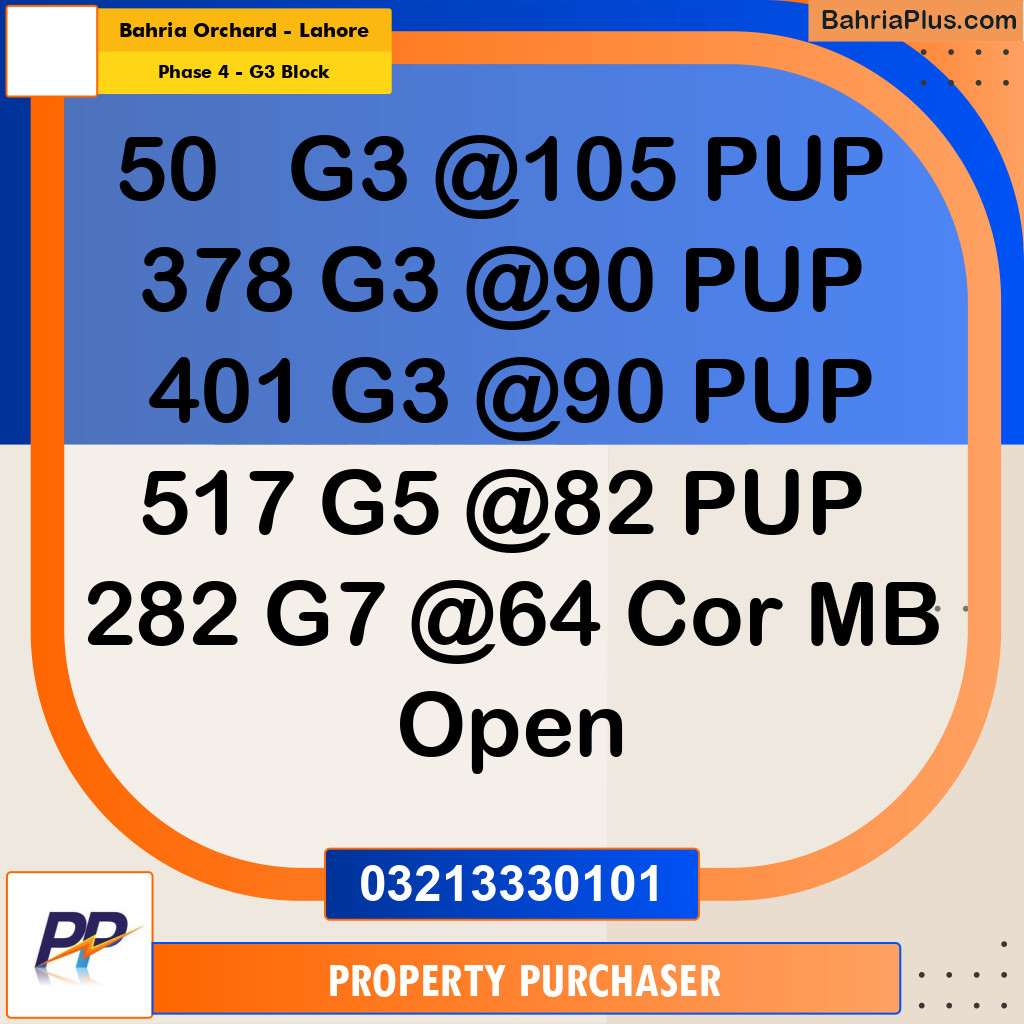 10 Marla Residential Plot for Sale in Phase 4 - G3 Block -  Bahria Orchard, Lahore - (BP-330221)