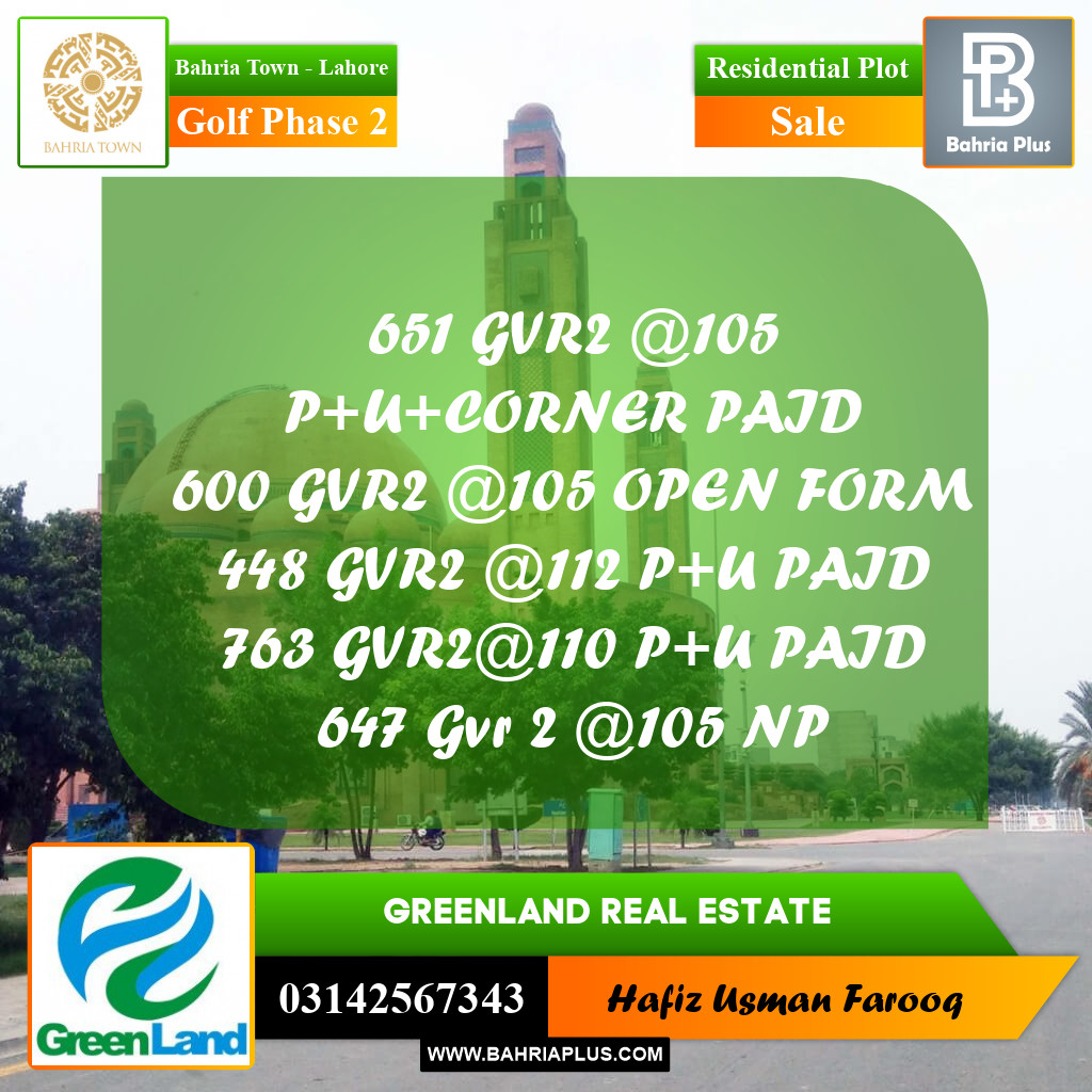 10 Marla Residential Plot for Sale in Golf Phase 2 -  Bahria Town, Lahore - (BP-330298)