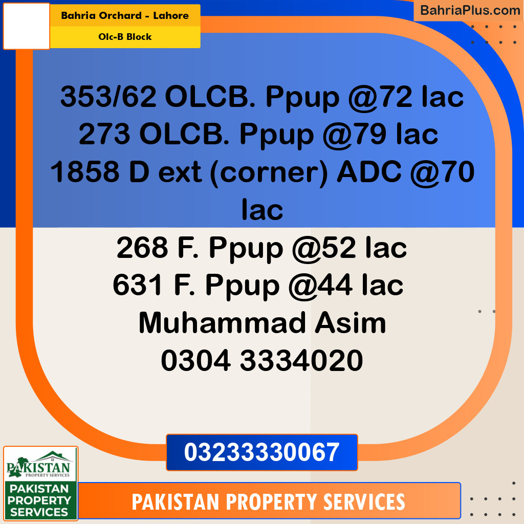 5 Marla Residential Plot for Sale in OLC-B Block -  Bahria Orchard, Lahore - (BP-330306)