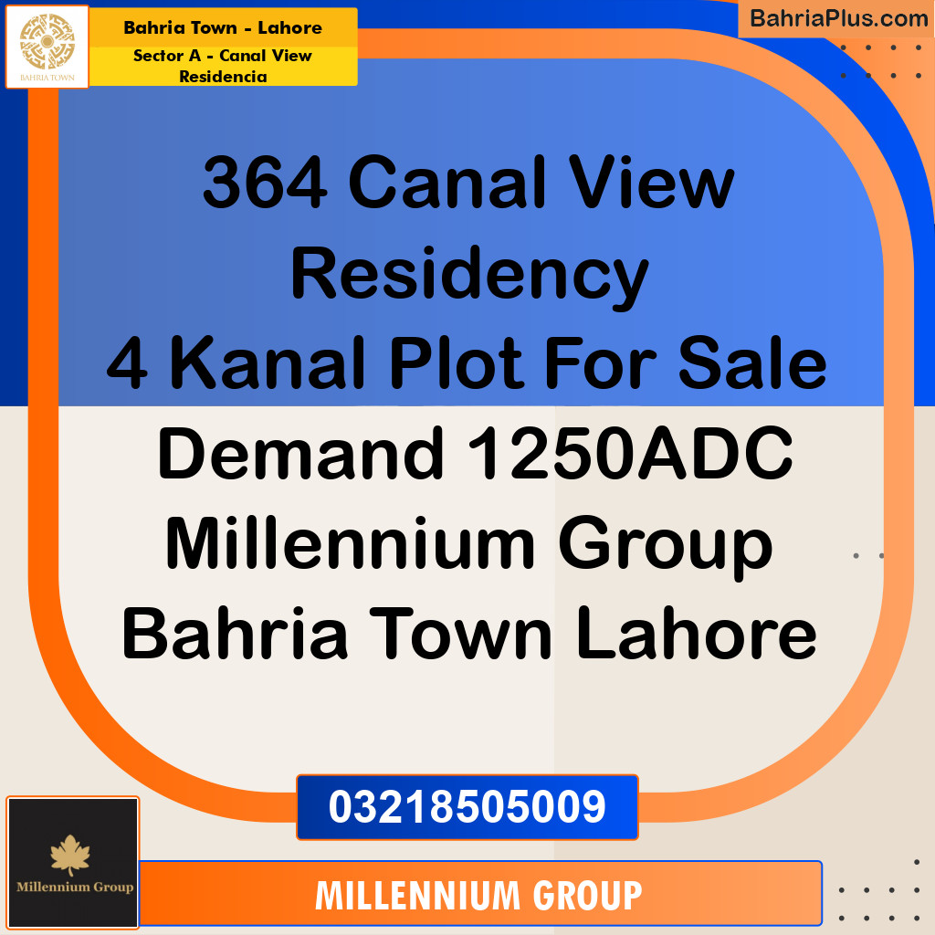 4 Kanal Residential Plot for Sale in Sector A - Canal View Residencia -  Bahria Town, Lahore - (BP-330363)