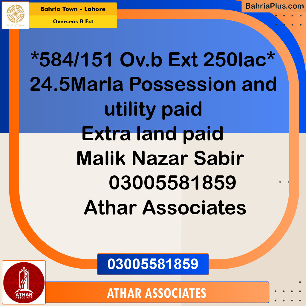 25 Marla Residential Plot for Sale in Overseas B Ext -  Bahria Town, Lahore - (BP-330382)