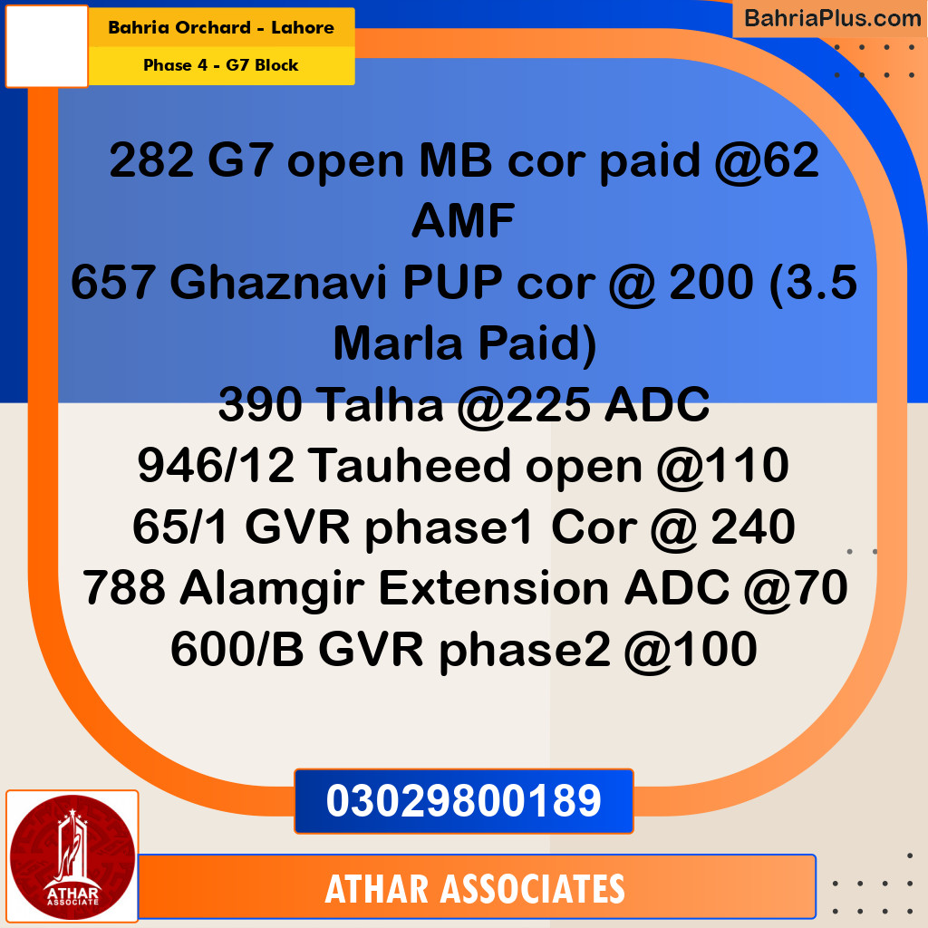 10 Marla Residential Plot for Sale in Phase 4 - G7 Block -  Bahria Orchard, Lahore - (BP-330438)