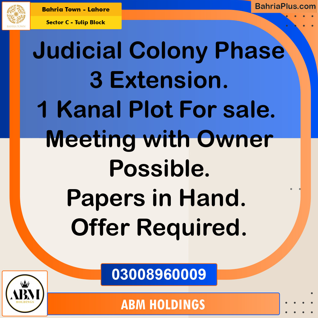 1 Kanal Residential Plot for Sale in Sector C - Tulip Block -  Bahria Town, Lahore - (BP-330536)