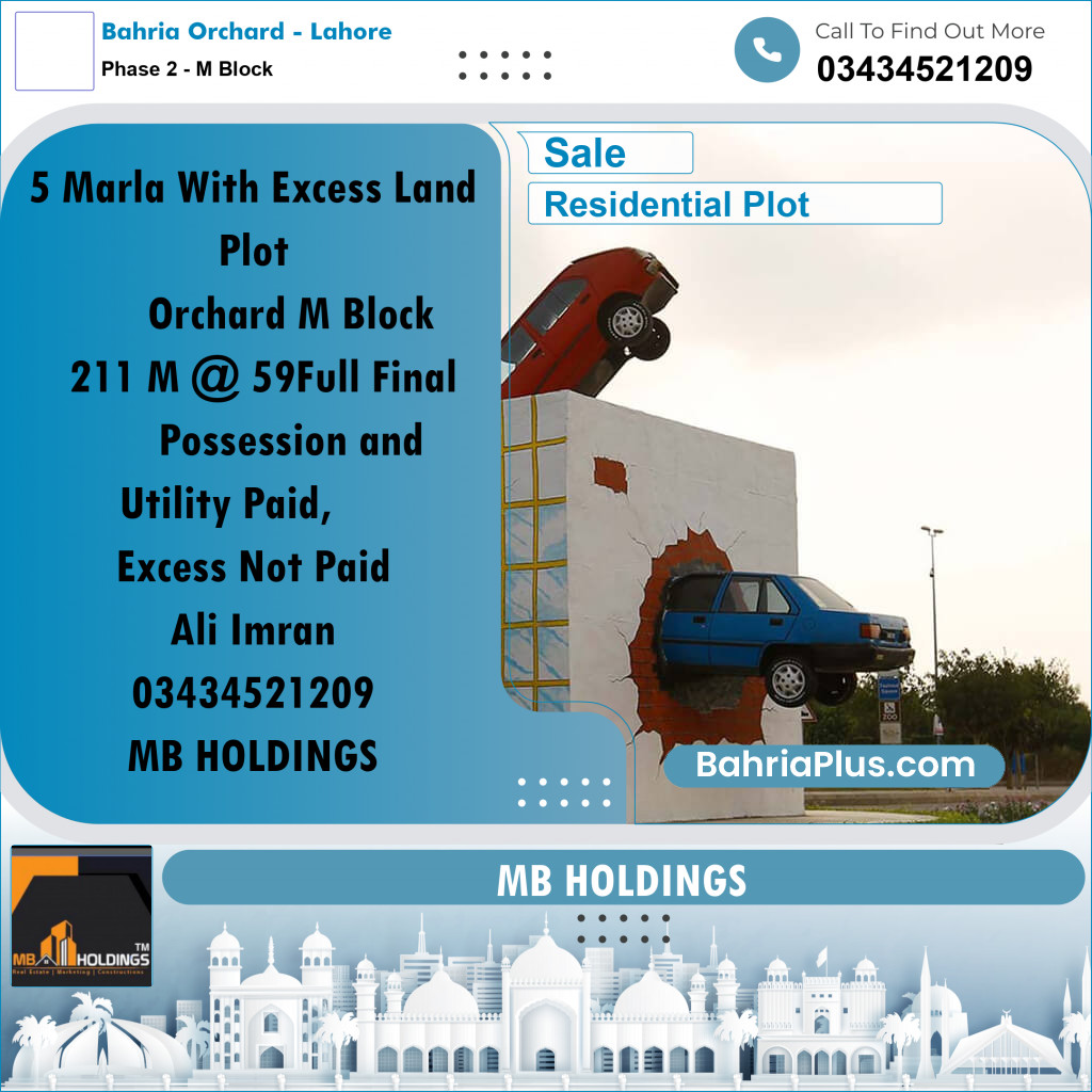 5 Marla Residential Plot for Sale in Phase 2 - M Block -  Bahria Orchard, Lahore - (BP-330546)