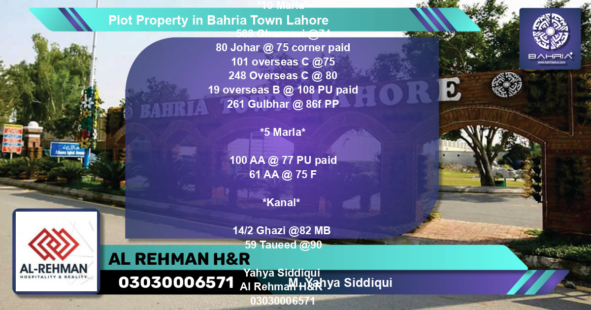 Residential Plot for Sale in Bahria Town, Lahore - (BP-33057)