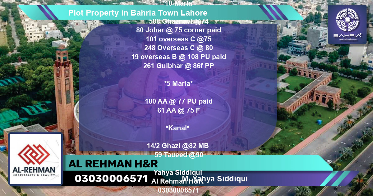 Residential Plot for Sale in Bahria Town, Lahore - (BP-33058)