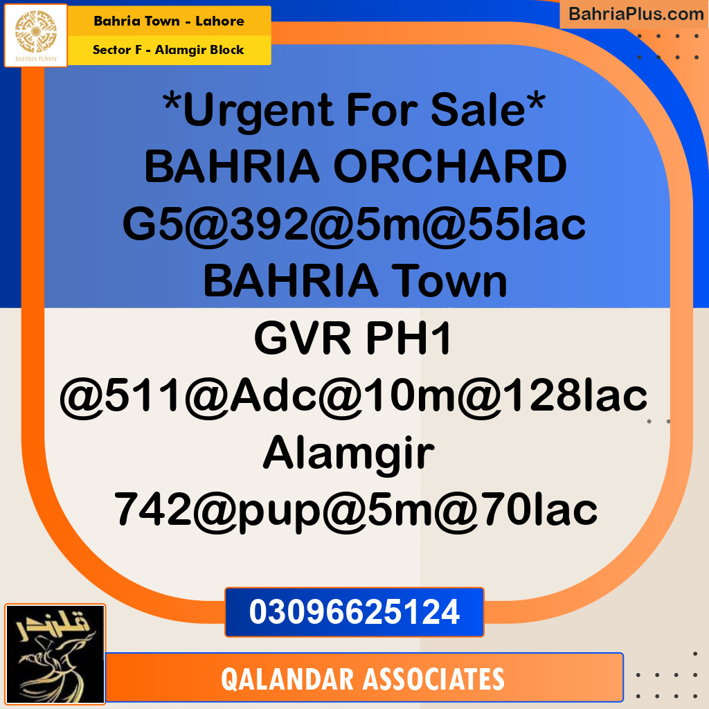 5 Marla Residential Plot for Sale in Sector F - Alamgir Block -  Bahria Town, Lahore - (BP-330583)