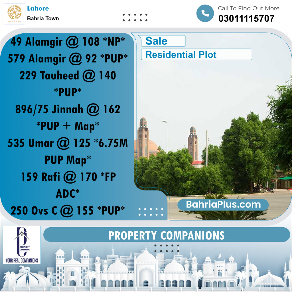 Residential Plot for Sale in Bahria Town, Lahore - (BP-330589)