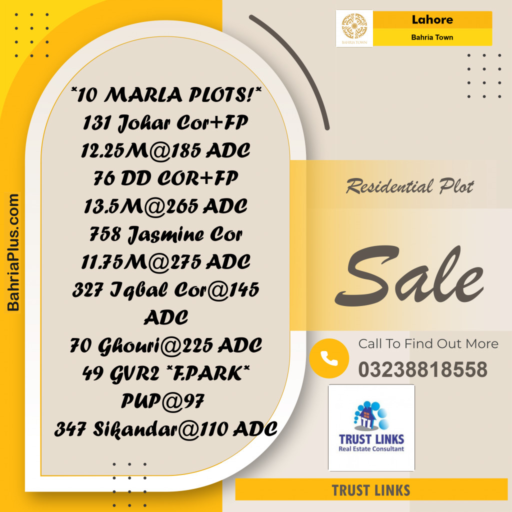 Residential Plot for Sale in Bahria Town, Lahore - (BP-330620)