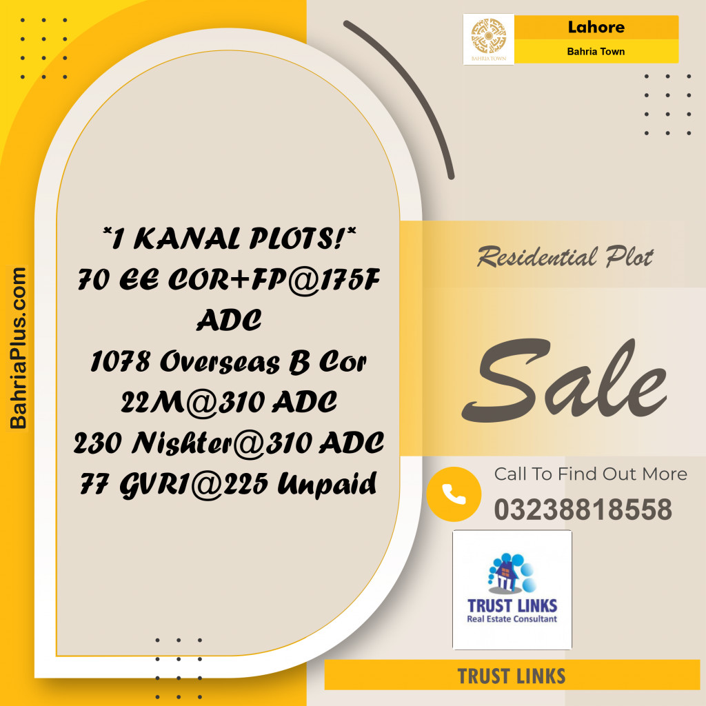 Residential Plot for Sale in Bahria Town, Lahore - (BP-330621)