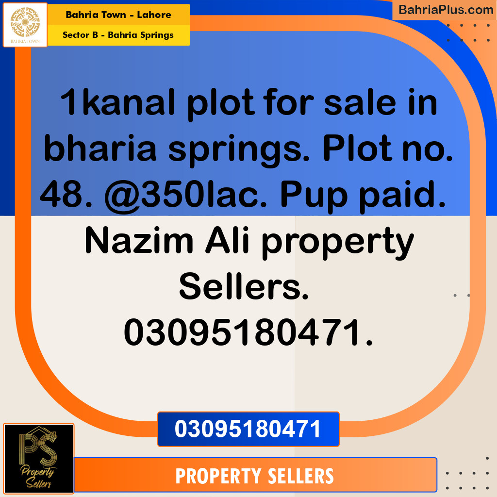 1 Kanal Residential Plot for Sale in Sector B - Bahria Springs -  Bahria Town, Lahore - (BP-330655)