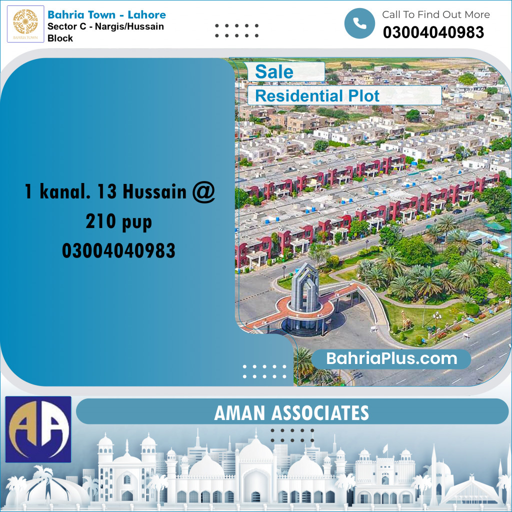 Residential Plot for Sale in Sector C - Nargis/Hussain Block -  Bahria Town, Lahore - (BP-330661)