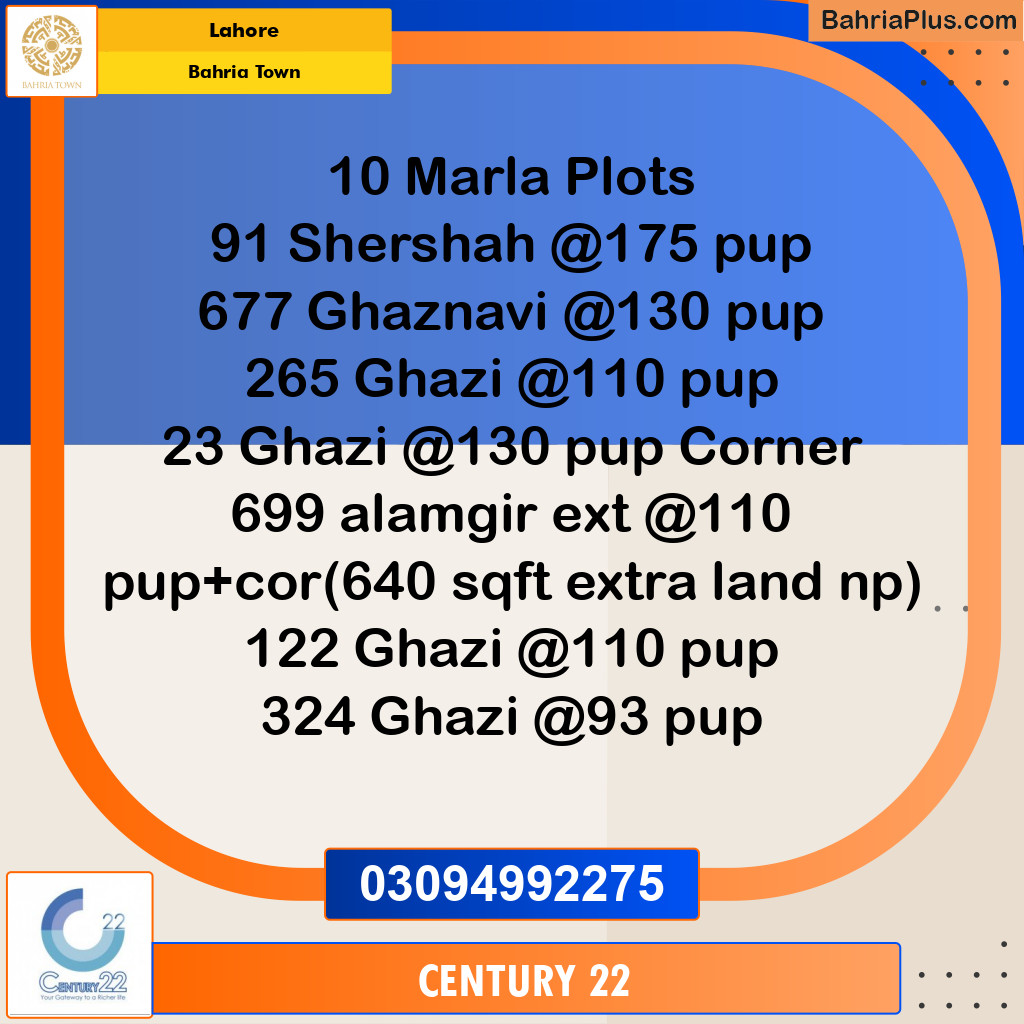10 Marla Residential Plot for Sale in Bahria Town, Lahore - (BP-330707)