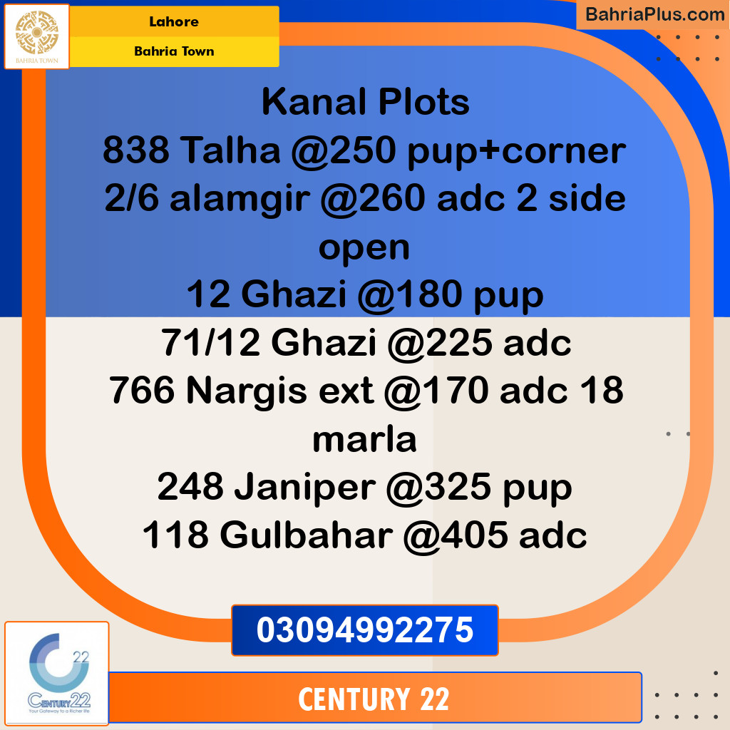 1 Kanal Residential Plot for Sale in Bahria Town, Lahore - (BP-330710)