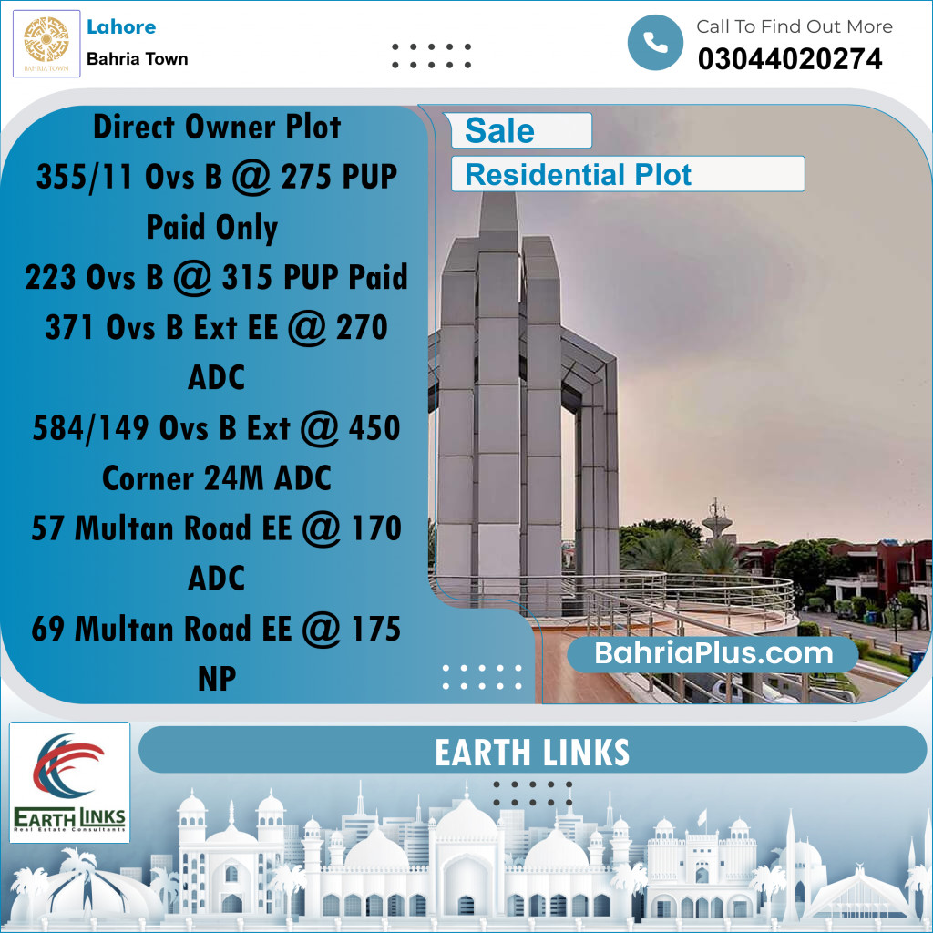 1 Kanal Residential Plot for Sale in Bahria Town, Lahore - (BP-330741)