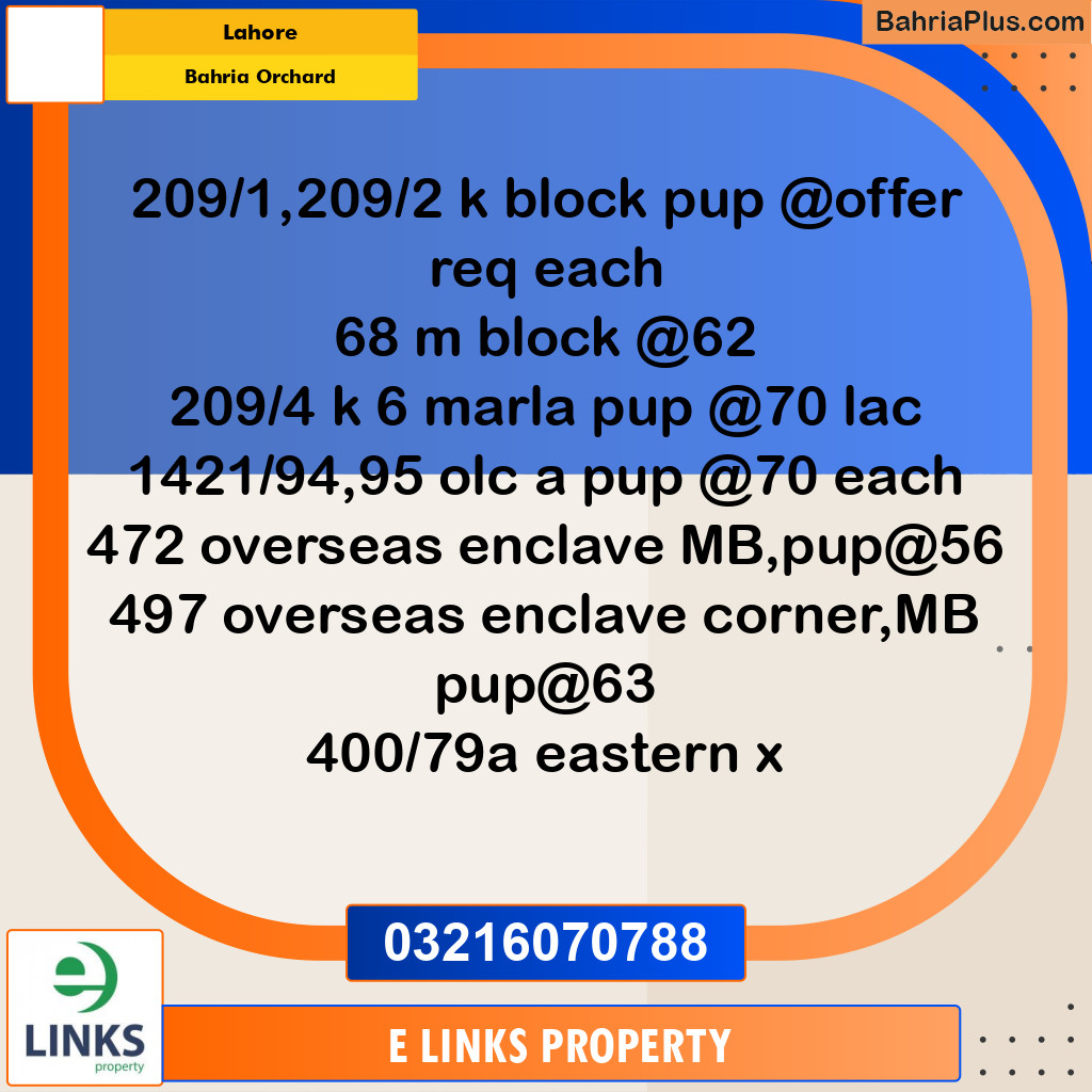 Residential Plot for Sale in Bahria Orchard, Lahore - (BP-330774)