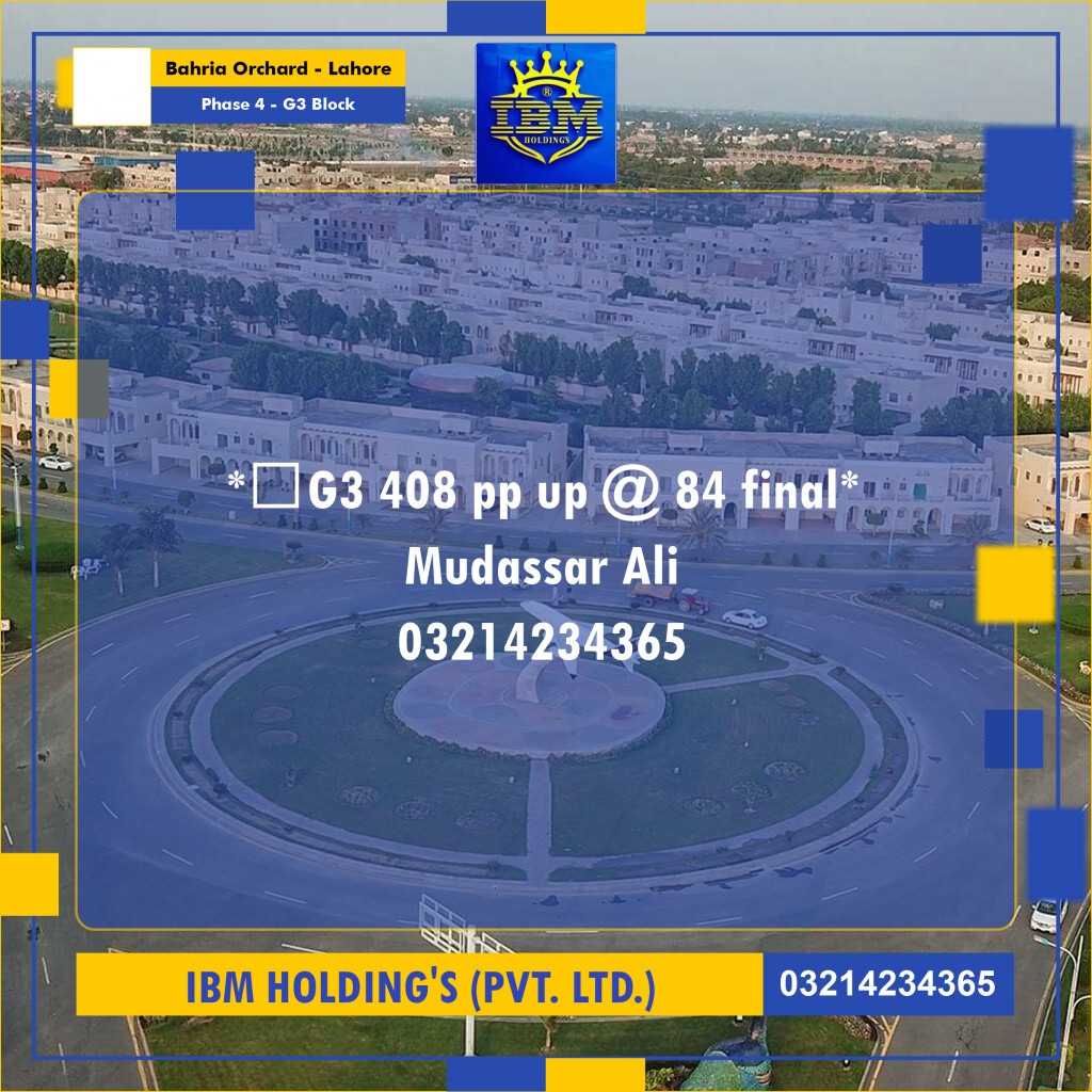 10 Marla Residential Plot for Sale in Phase 4 - G3 Block -  Bahria Orchard, Lahore - (BP-330852)