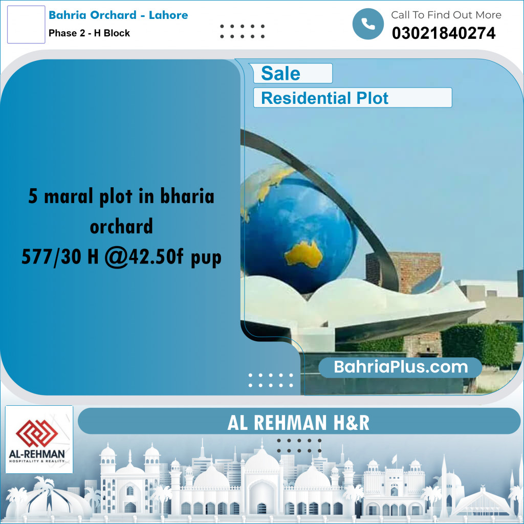 5 Marla Residential Plot for Sale in Phase 2 - H Block -  Bahria Orchard, Lahore - (BP-330864)