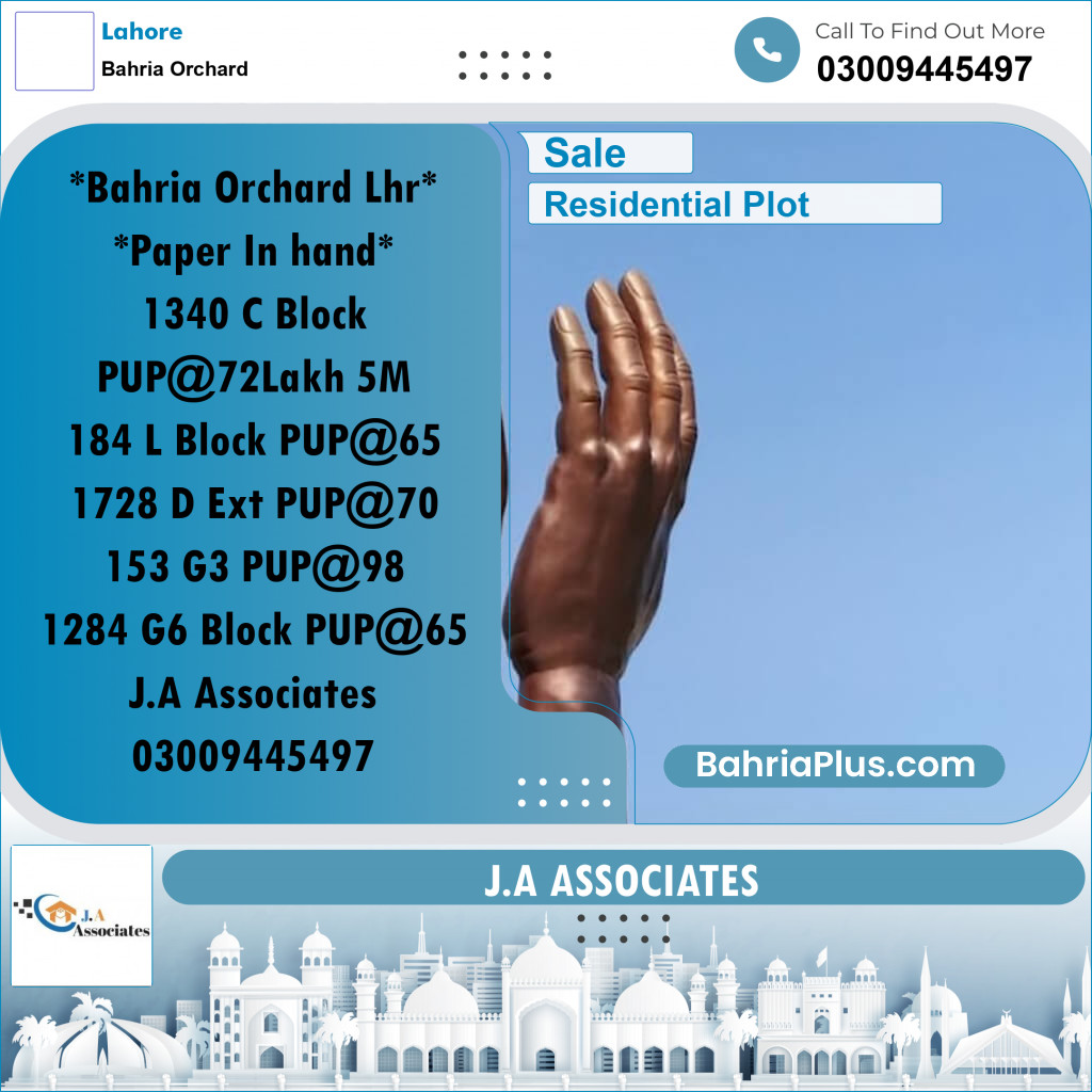 Residential Plot for Sale in Bahria Orchard, Lahore - (BP-330874)