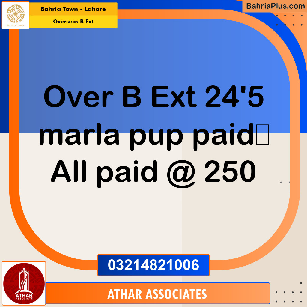 24 Marla Residential Plot for Sale in Overseas B Ext -  Bahria Town, Lahore - (BP-330910)
