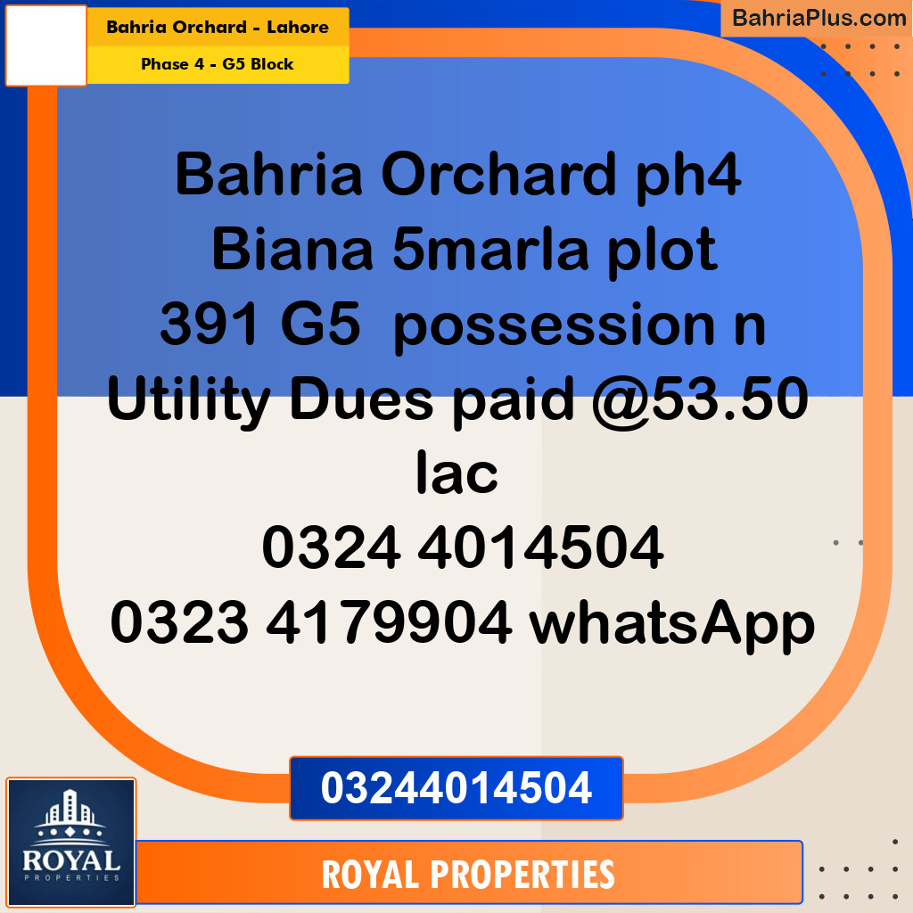 Residential Plot for Sale in Phase 4 - G5 Block -  Bahria Orchard, Lahore - (BP-330931)