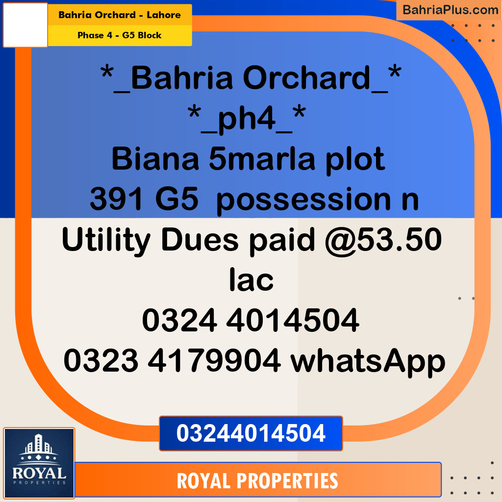 Residential Plot for Sale in Phase 4 - G5 Block -  Bahria Orchard, Lahore - (BP-331076)