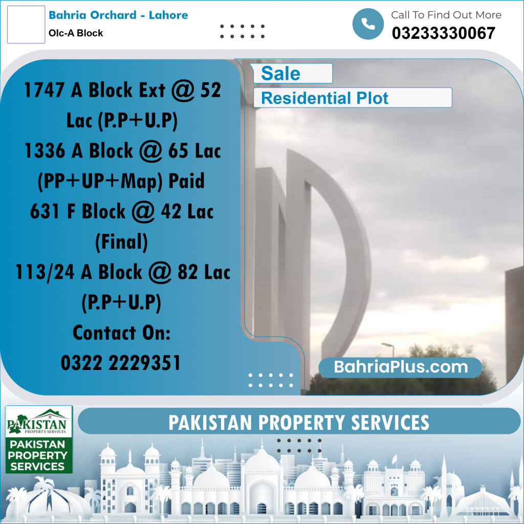 5 Marla Residential Plot for Sale in OLC-A Block -  Bahria Orchard, Lahore - (BP-331089)