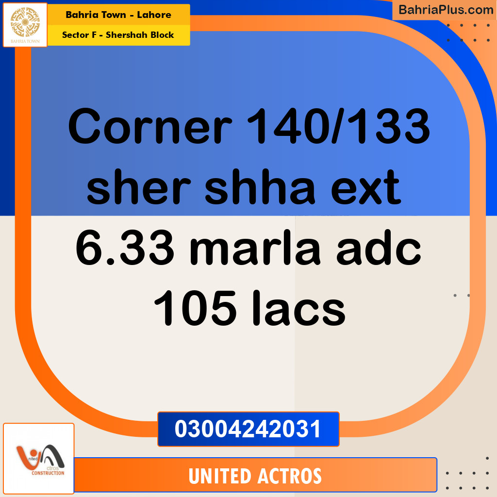 6.33 Marla Residential Plot for Sale in Sector F - Shershah Block -  Bahria Town, Lahore - (BP-331105)
