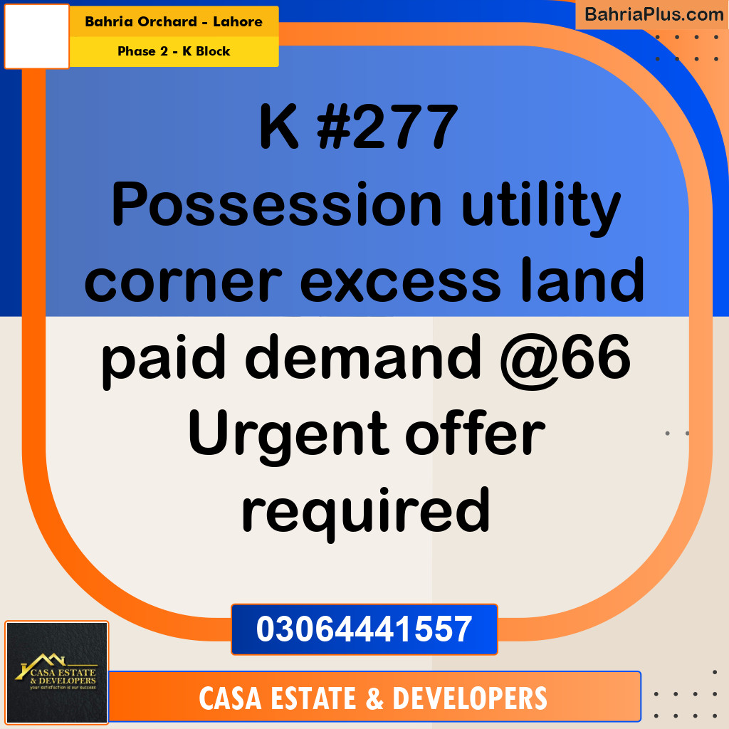 6.5 Marla Residential Plot for Sale in Phase 2 - K Block -  Bahria Orchard, Lahore - (BP-331114)
