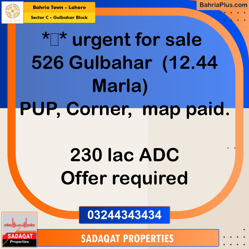 12.44 Marla Residential Plot for Sale in Sector C - Gulbahar Block -  Bahria Town, Lahore - (BP-331170)