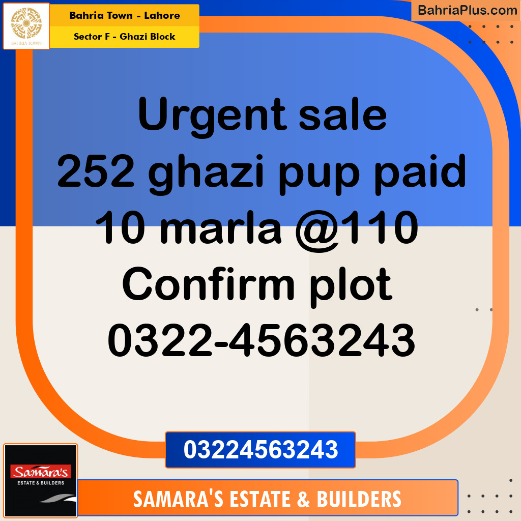 10 Marla Residential Plot for Sale in Sector F - Ghazi Block -  Bahria Town, Lahore - (BP-331181)