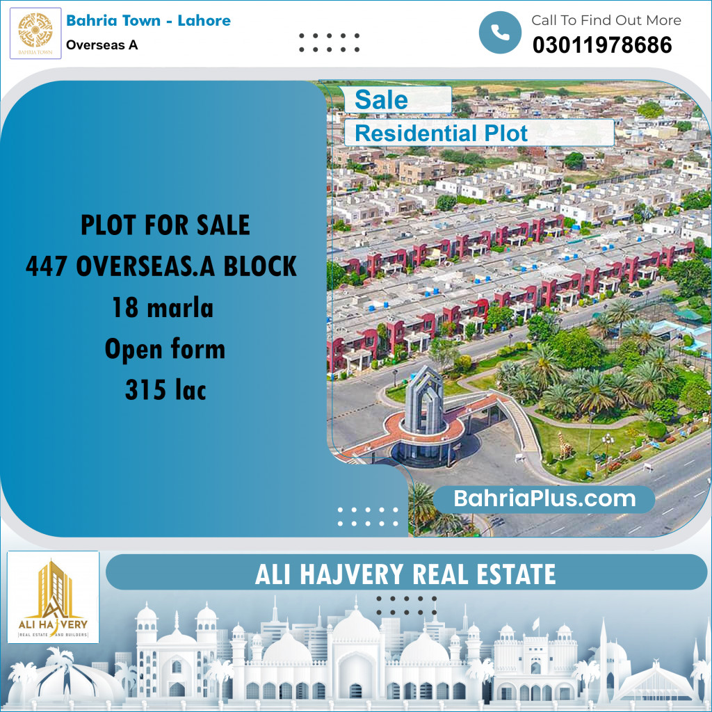 18 Marla Residential Plot for Sale in Overseas A -  Bahria Town, Lahore - (BP-331188)