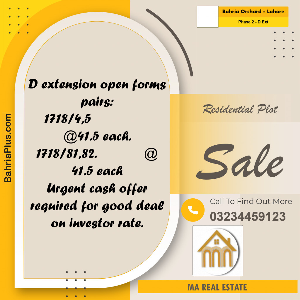 5 Marla Residential Plot for Sale in Phase 2 - D Ext -  Bahria Orchard, Lahore - (BP-331201)